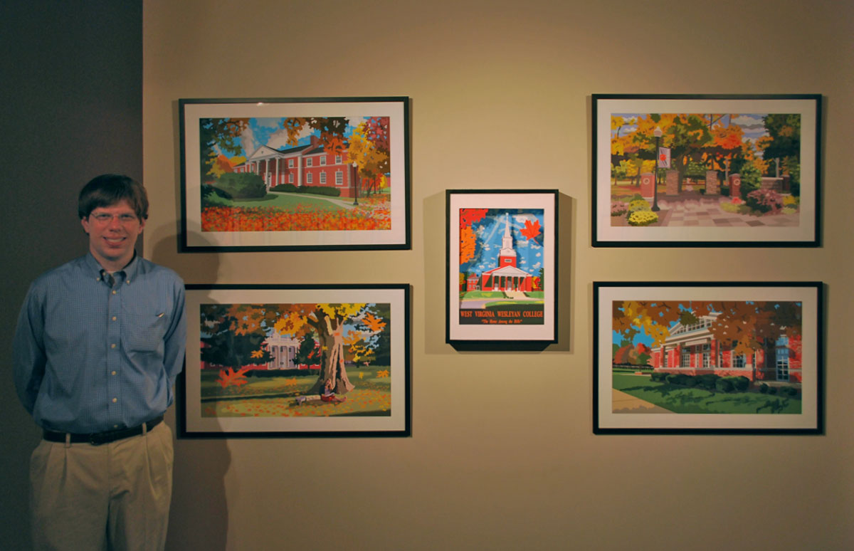 Matthew posing for his project at WVWC's 2011 Senior Exhibition